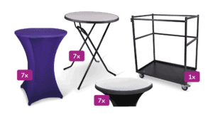 Transportkar klein inclusief statafel Colorado en Stretchrok + Topcover